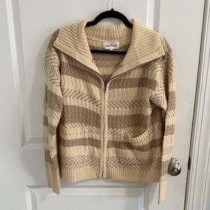 Heartloom Cream and Brown Cardigan Sweater with Shawl Collar- Size Medium